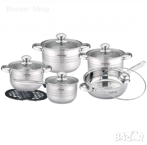 Комплект съдове за готвене 12 части, неръждаема стомана