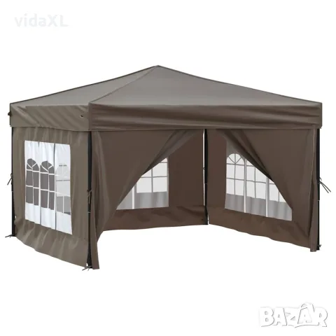 vidaXL Сгъваема парти палатка със странични стени, таупе, 3x3 м, снимка 3 - Палатки - 56148333