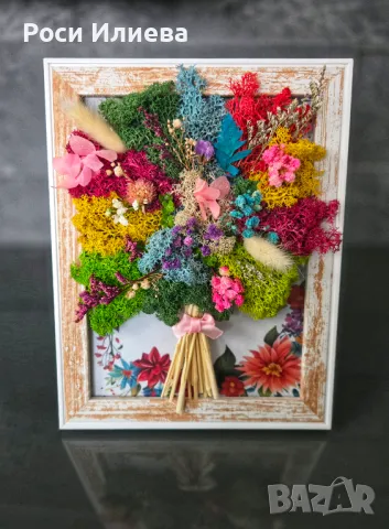 Красива картина букет за всеки повод декориран с естествен скандинавски мъх, снимка 4 - Картини - 49324129