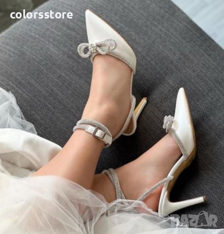 Сандали на ток - екрю сатен - BY22, снимка 2 - Сандали - 44281272