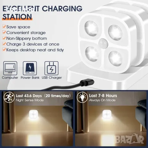 LADYSONS Вътрешни лампи със сензор за движение, безжични LED, 4 броя, снимка 5 - Лед осветление - 50302999