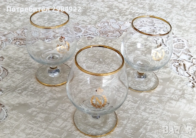 ВИНТИДЖ ЧАШИ ЗА БРЕНДИ НАПОЛЕОН С ДЪБКА И ЗЛАТНО ЛОГО "N" С КОРОНА В БАЛОННА ФОРМА, 3 бр., снимка 3 - Антикварни и старинни предмети - 53449826