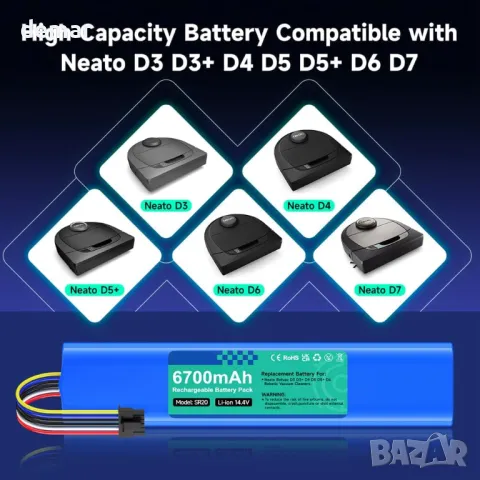 CITYORK 14.4V 6700mAh батерия, съвместима с прахосмукачка робот Neato Botvac D3 D3+ D5 D5+ D6 D7, снимка 6 - Прахосмукачки - 48497002