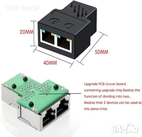 Мрежов сплитер Wuedozue RJ45, 1 към 2 двойни женски RJ45 порт с USB захранващ кабел, снимка 4 - Друга електроника - 49418016