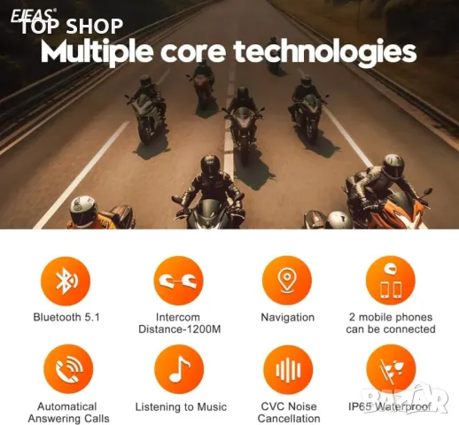 EJEAS V7 Bluetooth интерком за мото каска 7 ездача 1200M, снимка 2 - Bluetooth тонколони - 49111313
