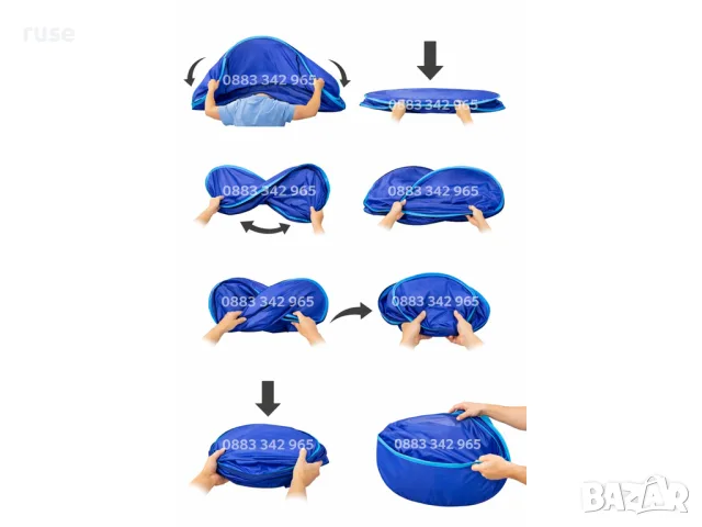 НОВА! Плажна палатка тента саморазгъваща Pop-up 180x125x83см , снимка 6 - Палатки - 51693233