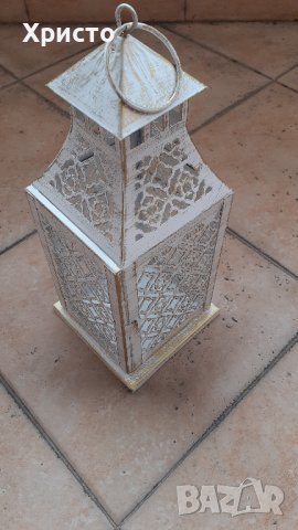 фенер метален ретро антикварен, за свещ кандило и други, метал и стъкло