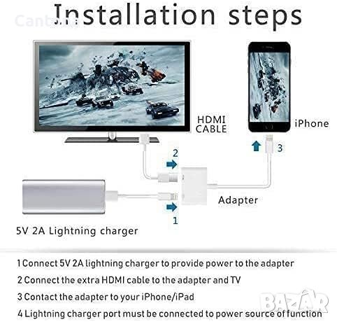 Адаптер Lightning към HDMI 1080P, за iPhone/iPad, цифров AV адаптер конвертор на екрана, снимка 4 - Аксесоари за Apple - 40102855