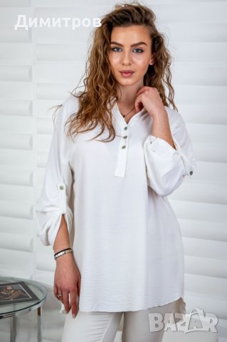 Едноцветна блуза с навиващи се ръкави  XL, XXL, 3XL