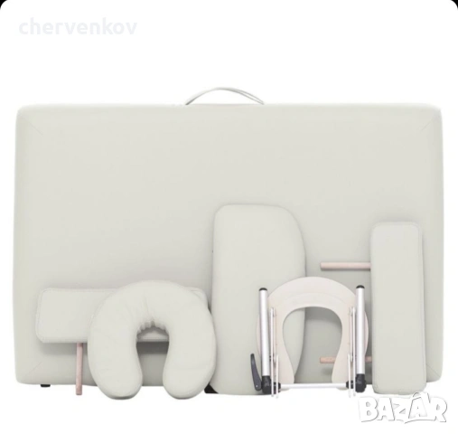 трисекторна козметична масажна кушетка дървена бяла крем масажно легло, снимка 7 - Кушетки - 53166015