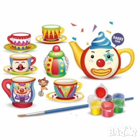 Направи си сам детски керамичен чаен комплект за оцветяване – 15 части, снимка 2 - Други - 52056146