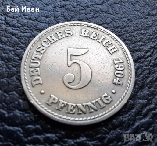 Стара монета 5 пфенига 1904 г.буква  А - Германия  - рядка,топ цена !, снимка 1 - Нумизматика и бонистика - 39740610