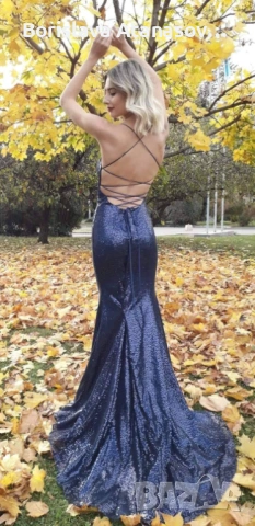 Абитуриентска рокля Mon Amour: синьо кадифе, Русалка, снимка 5 - Рокли - 53849604