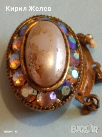Винтидж Бижу с овален изкуствен лунен камък и инкрустирани кристали с ефект Аврора Бореалис 52308, снимка 7 - Други - 52547769