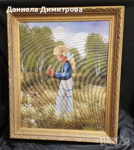 Картина рисувана върху платно, момиче сред природата