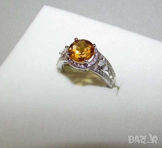 925 сребърен пръстен с цитрин камък 8мм, подходящ за подарък, снимка 3 - Пръстени - 53724879