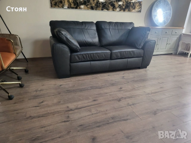Черен кожен диван тройка Sona, снимка 7 - Дивани и мека мебел - 53730558