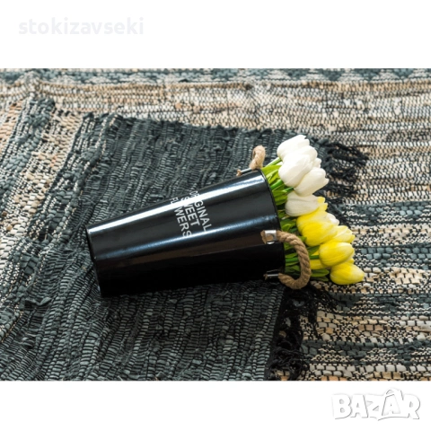 Килим тип черга с ресни, черно с бежово, 3 размера, снимка 2 - Килими - 53511558