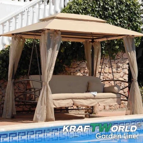 Луксозна градинска люлка Marbella с шатра и мрежа – трансформираща се в легло, снимка 3 - Градински мебели, декорация  - 51188226