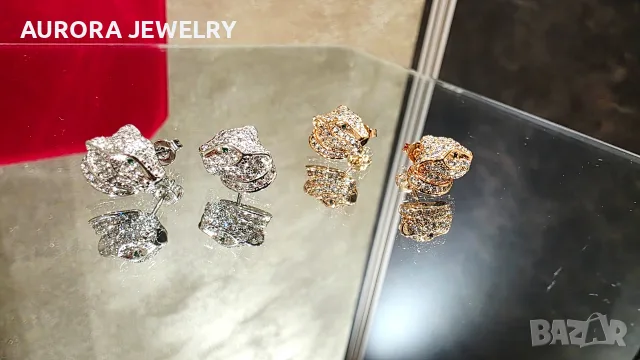 CARTIER Panthere de Cartier White Gold Stud Paved Diamond Дамски Обеци, снимка 9 - Обеци - 56306462