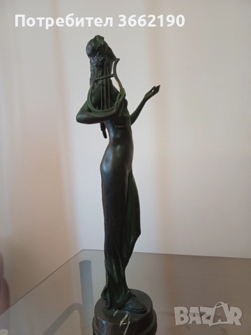 Бронзова жена с арфа, снимка 5 - Статуетки - 52515268