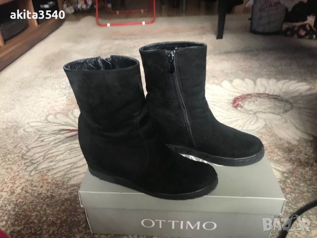 Черни велурени боти на платформа, снимка 2 - Дамски боти - 39199261