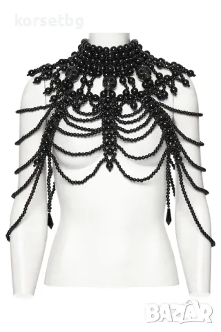 Ексцентрична харнес огърлица бижу за тяло от черни мъниста -9037, снимка 1