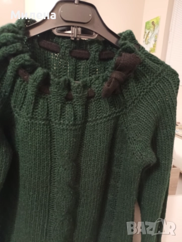 Масленозелен пуловер Paolo Venturi, снимка 3 - Блузи с дълъг ръкав и пуловери - 52504198