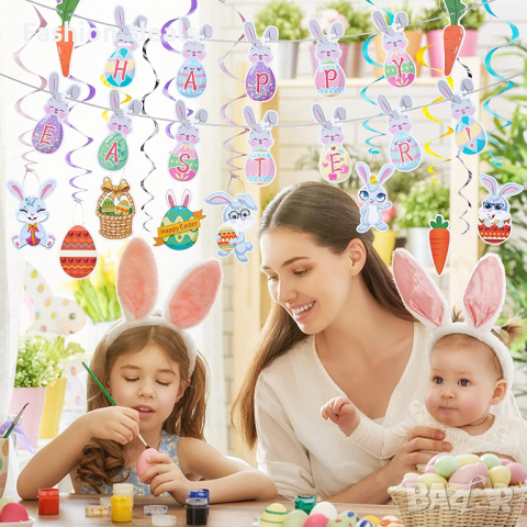 Нов банер за Великден Украса Гирлянд заек яйце морков Декор стая парти, снимка 7 - Други - 36283843