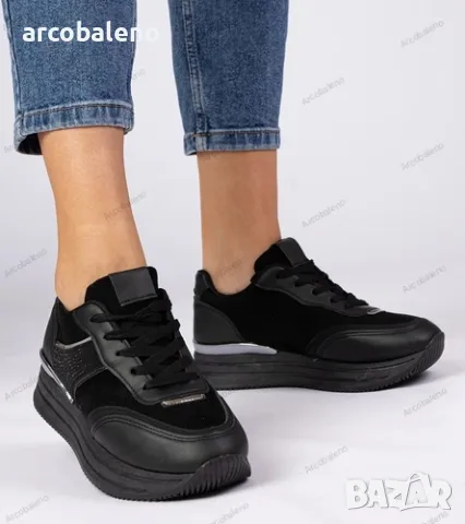 Черни дамски ниски кецове на платформа с циркони Julianna, снимка 3 - Кецове - 49425556