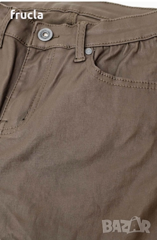 Кожен Ватиран Панталон Промазка - Бежово, снимка 4 - Панталони - 52387510