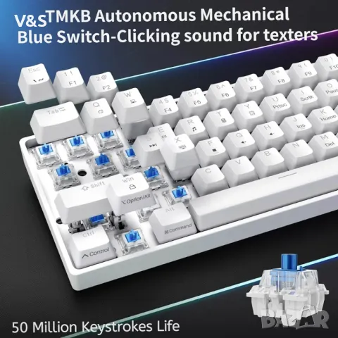  Геймърска клавиатура TMKB60 процента, ултракомпактна LED подсветка, 68 клавиша, механична клавиатур, снимка 10 - Геймърски - 48170189