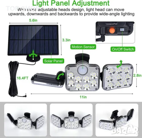 Външна соларна лампа с панел, сензор и дистанционно LANSOW, снимка 4 - Соларни лампи - 48678634