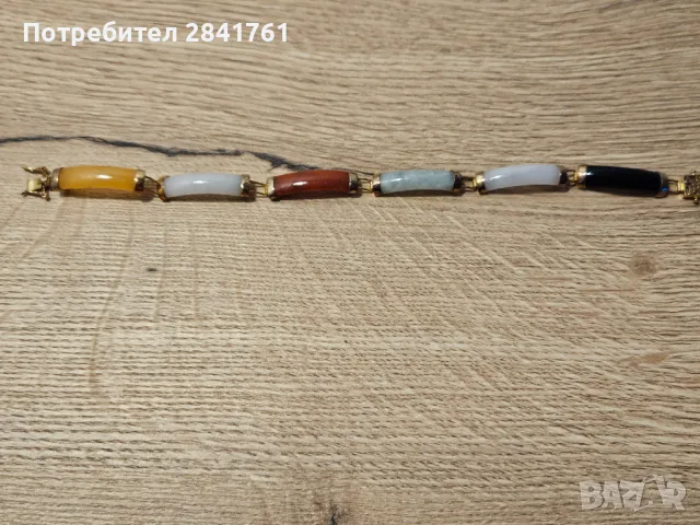 Антикварна сребърна гривна с жадеит, снимка 6 - Гривни - 49641474