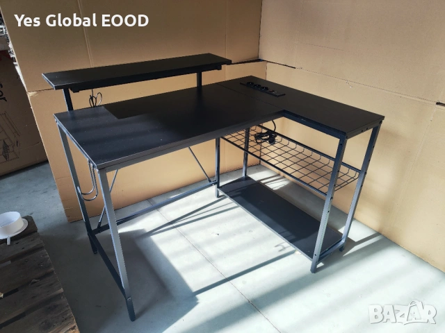 Bestier L-образно бюро с LED и контакти, снимка 10 - Бюра - 53799380