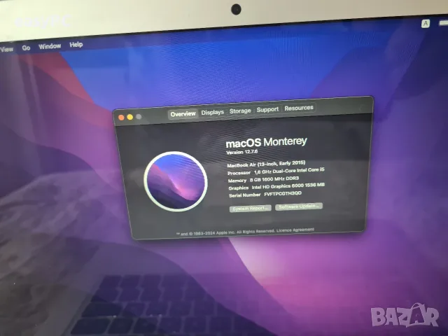 Apple Macbook Air A1466 Early 2015 Intel Core i5-5250U, 8GB, LPDDR3, SSD 128GB , снимка 9 - Лаптопи за работа - 55784773