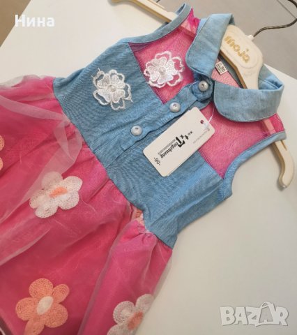 Рокля с тюл в цвят циклама, снимка 2 - Бебешки рокли - 25821866