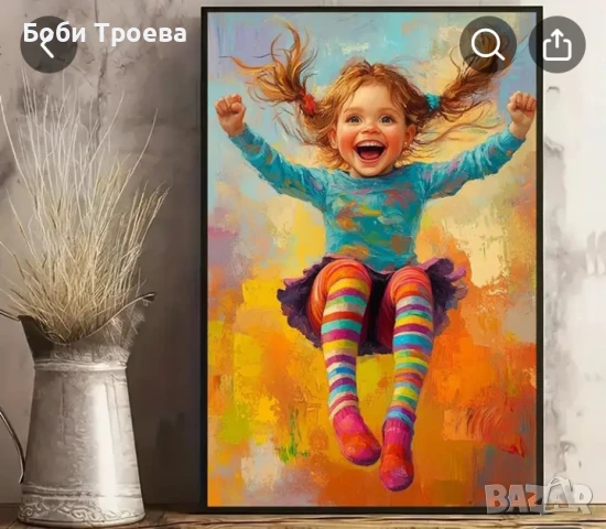Печат на Платно с Щастливо Малко Момиче, с Рамка, Модерен Постер за Стенна Декорация, снимка 2 - Картини - 50838250