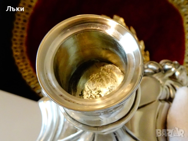 Английски посребрен свещник,Крал Джордж II,печат., снимка 5 - Антикварни и старинни предмети - 52923311