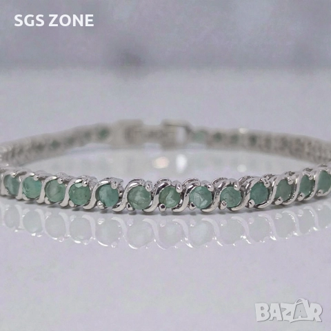 Ръчно изработена сребърна гривна с изумруди, снимка 4 - Гривни - 52574485