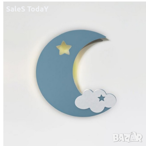 Детска нощна лампа, Луна с облаче, LED, 11x28 см, снимка 2 - Настолни лампи - 44836640