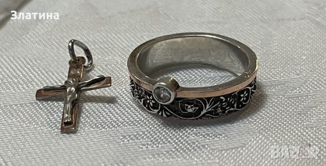 Сребро мед сет от пръстен и кръст, снимка 1 - Пръстени - 42344318