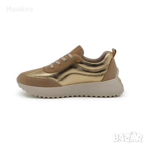 Дамски спортни обувки от естествена кожа и велур в златисто и бежово, снимка 6 - Дамски ежедневни обувки - 52097144