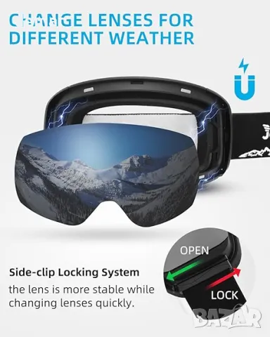 Ски очила JetBlaze за мъже и жени против замъгляване, съвместими с каска, сребристи (S3:8% -18% VLT), снимка 2 - Зимни спортове - 50375353