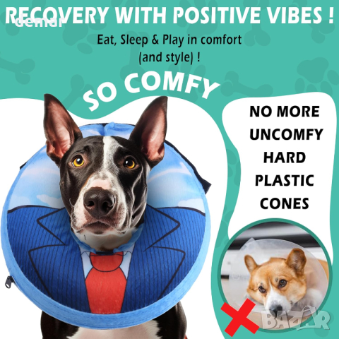 Надуваем нашийник за кучета за предпазване на рани и шевове след операция, (син, голям), снимка 8 - За кучета - 44620005