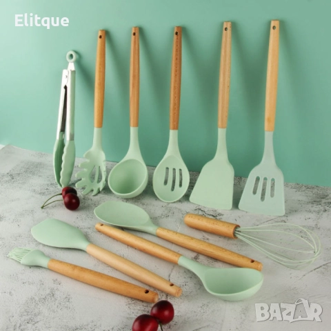 Комплект кухненски прибори от 12 бр. с дървена дръжка, снимка 7 - Други - 52861434