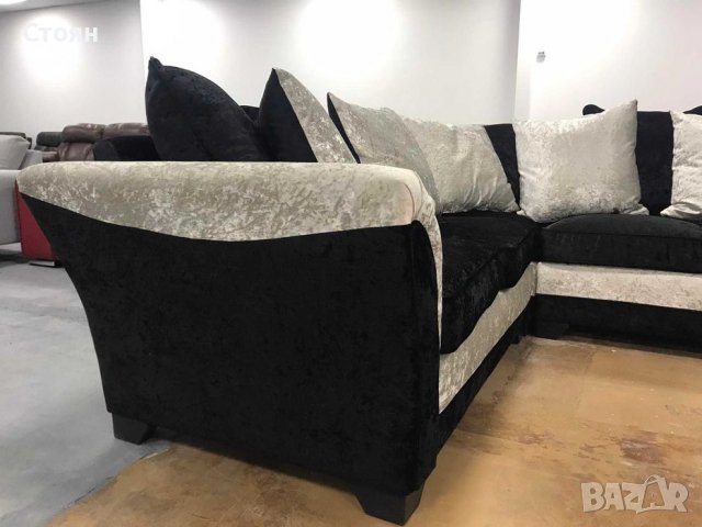 ПРОМОЦИЯ!!! Нов Ъглов диван от плат цвят - черно и сиво, материал плюш, снимка 2 - Дивани и мека мебел - 39687922