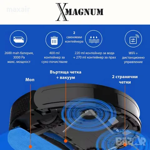 MAGNUM X – Прахосмукачка робот със сухо и мокро почистване*Безплатна доставка*Гаранция 2 години, снимка 5 - Прахосмукачки - 50242846