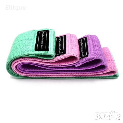 Текстилни тренировъчни ластици за фитнес,йога, пилатес комплект 3 броя ластици, всеки с различна здр, снимка 4 - Други - 52778384