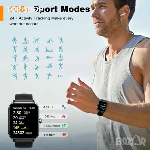 Смарт часовник за мъже жени - Фитнес тракер [Bluetooth Call&Alexa Built-in] с монитор за сърдечен ри